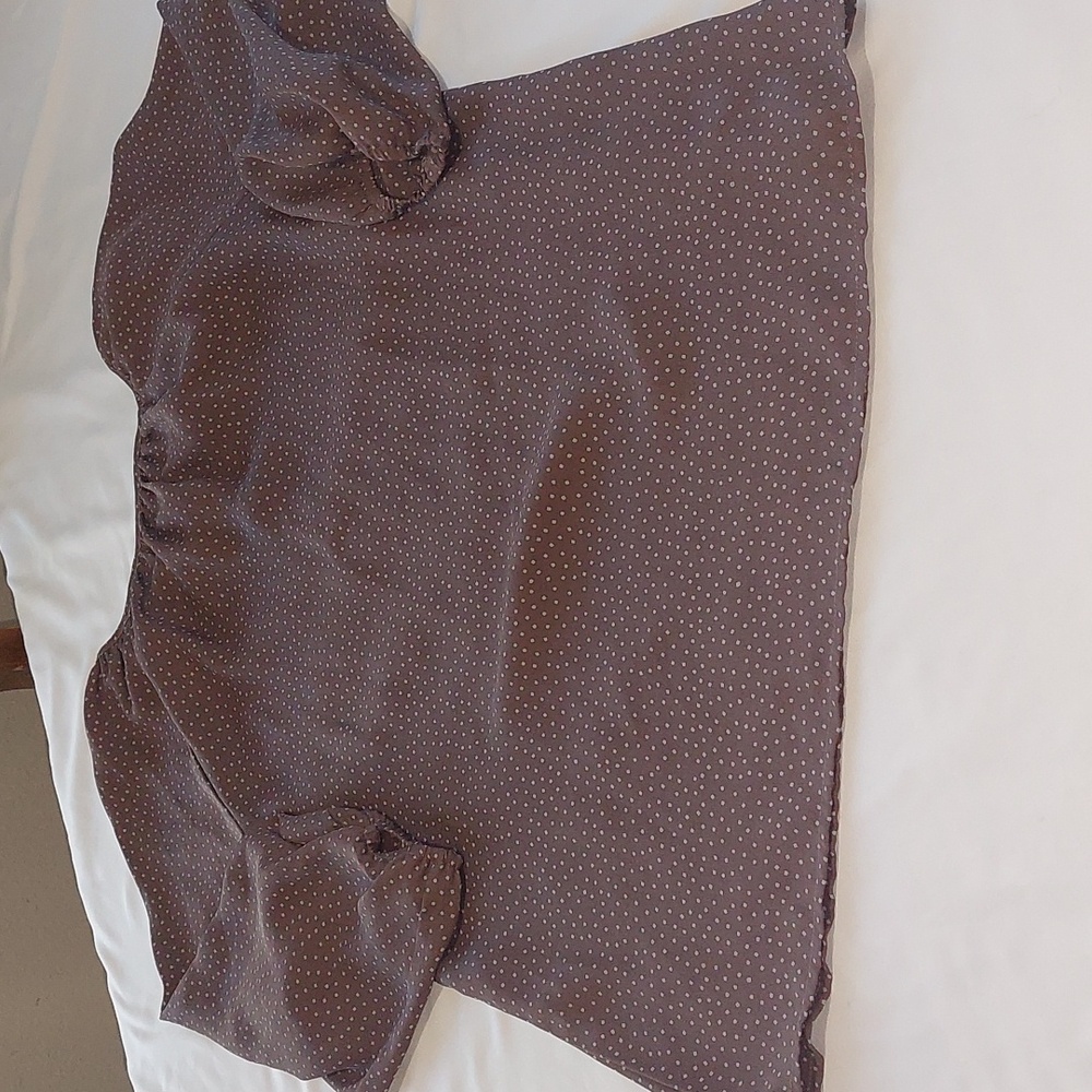 LOFT Brown Print  Blouse Cute Puffy Sleeves .Size M - Picture 4 of 6